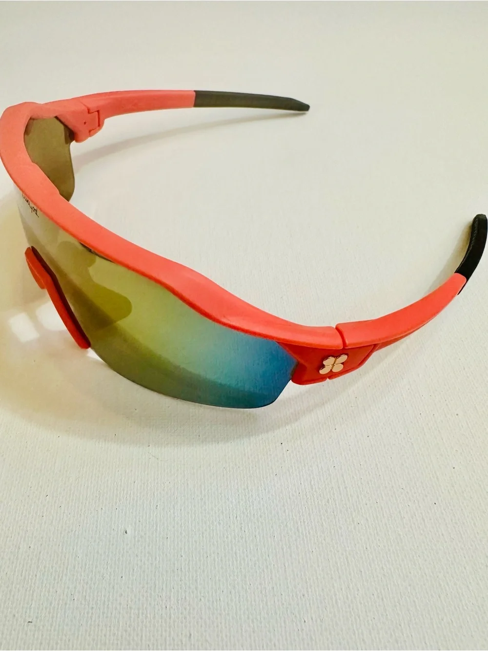 SunGod Cycling Sunglasses Shield Wrap Mirrored Lens Neon Coral